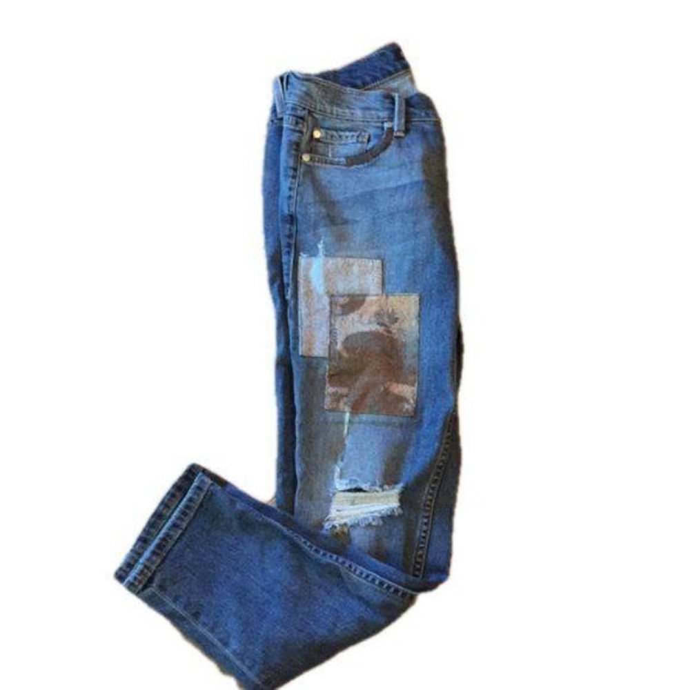 Level 99 Patched Jeans Distressed Straight Leg Denim Pants